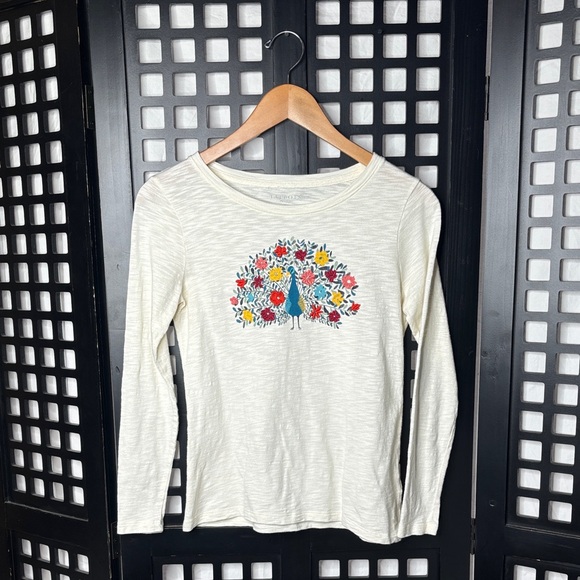 Talbots Tops - 🤍 Talbots Cream Embroidered Peacock Floral Top Petite Long Sleeve 🤍